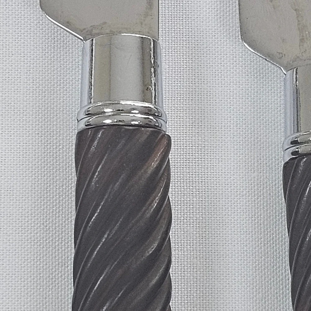 Vintage Style Spiral Twist Handle Steak Knives Set of 3 Brown Stainless Steel